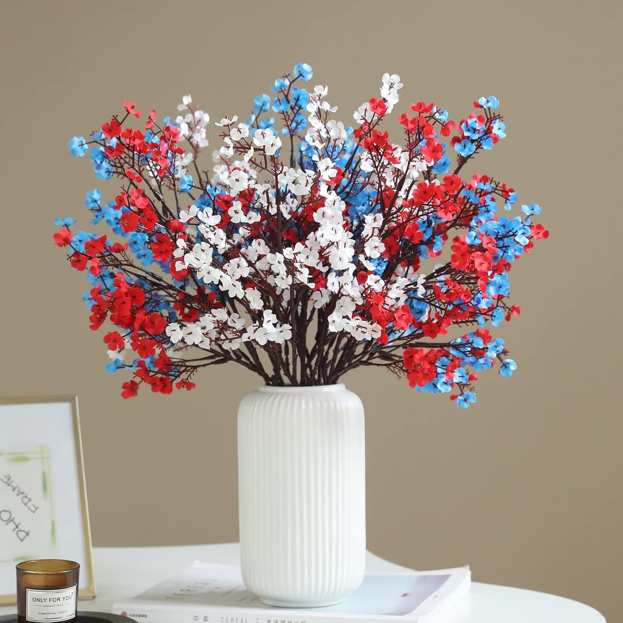 10 Pcs 4th of July Flowers Artificial Babys Breath Fake Silk Patriotic Flowers for Independence Day Home Decor Floral Arrangement Table Centerpieces (10, Mix)